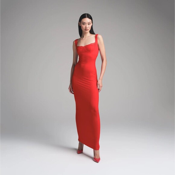 SKIMS Dresses & Skirts - Skims Soft Lounge Lace Long Dress with Bralette Cherry
Size Small